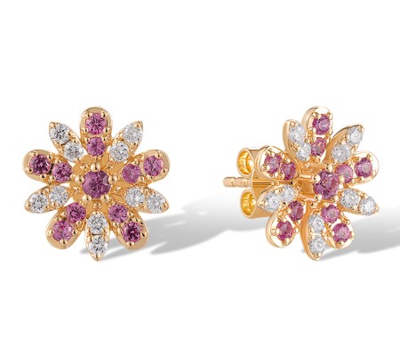 14KR Earrings Diamond,Pink Sapphire (E320727PIS14KR)