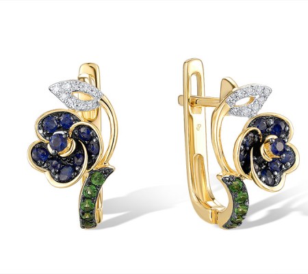 14KYWB Earrings Diamond,Green Garnet,Blue Sapphire (E320730GGS14KYWB)