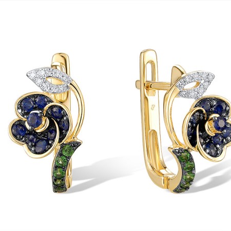 14KYWB Earrings Diamond,Green Garnet,Blue Sapphire (E320730GGS14KYWB)