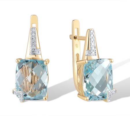 14KYW Earrings Blue Topaz (Sky Blue),Diamond (E320768BKT14KYW)