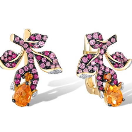 14KYWB Earrings Ruby,Citrine,Diamond,Pink Sapphire (E320780CPSR14KYWB)