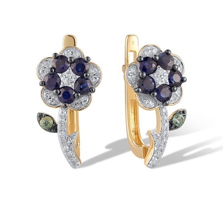 14KYWB Earrings Blue Sapphire,Diamond,Emerald (E320806EMS14KYWB)
