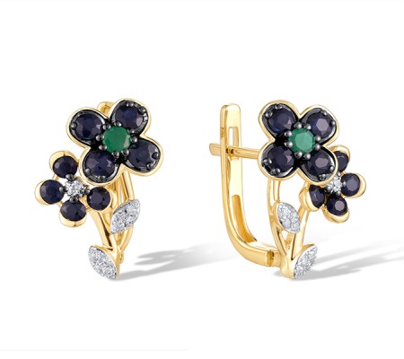 14KYWB Earrings Blue Sapphire,Diamond,Emerald (E320808EMS14KYWB)