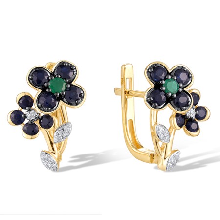 14KYWB Earrings Blue Sapphire,Diamond,Emerald (E320808EMS14KYWB)