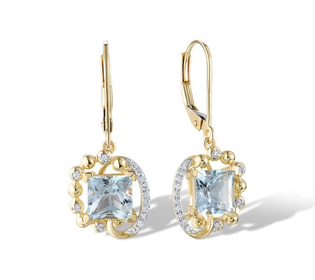 14KYW Earrings Blue Topaz (Sky Blue),Diamond (E320935BKT14KYW)
