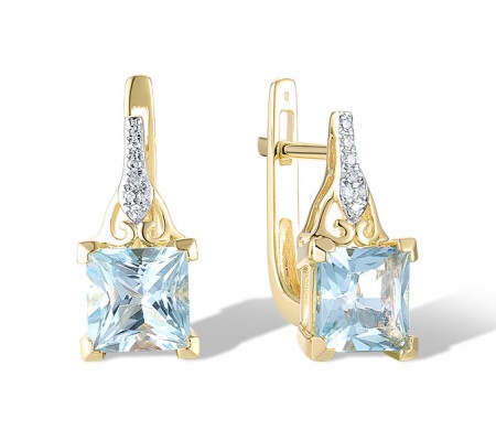 14KYW Earrings Blue Topaz (Sky Blue),Diamond (E320938BKT14KYW)