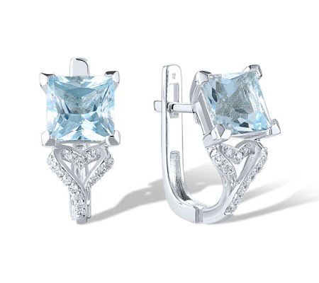 14KW Earrings Blue Topaz (Sky Blue),Diamond (E320939BKT14KW)