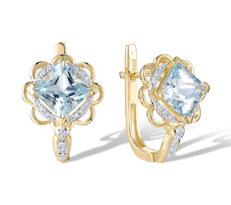 14KYW Earrings Blue Topaz (Sky Blue),Diamond (E320940BKT14KYW)