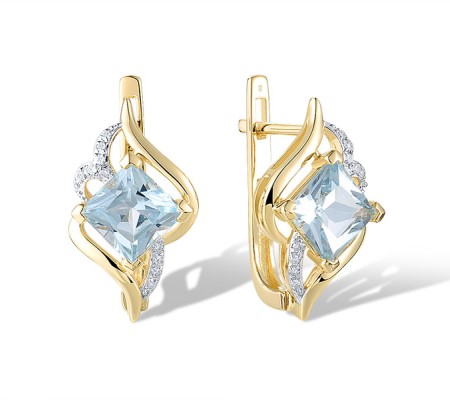 14KYW Earrings Blue Topaz (Sky Blue),Diamond (E320941BKT14KYW)