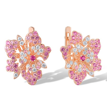 Sterling Silver w/ Rose Plating Earrings Created Pink Sapphire,Created Ruby,White Cubic Zirconia (E320958CPRZSR925)