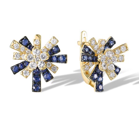 14KYB Earrings White Sapphire,Blue Sapphire,Diamond (E320963SWS14KYB)