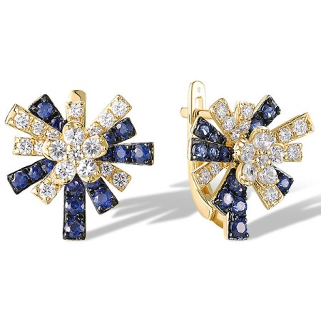 14KYB Earrings White Sapphire,Blue Sapphire,Diamond (E320963SWS14KYB)