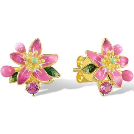 Sterling Silver w/ Yellow Plating Earrings Enamel,Created Pink Sapphire (E321031ENA1SY925)