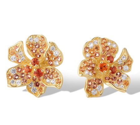 14KY Earrings Orange Sapphire,White Sapphire,Yellow Sapphire (E321063OYWS14KY)