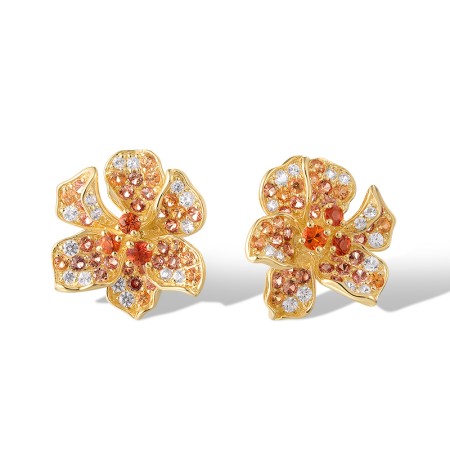 14KY Earrings Orange Sapphire,White Sapphire,Yellow Sapphire (E321063OYWS14KY)