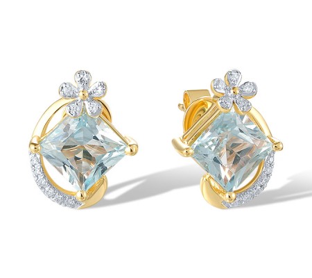 14KYW Earrings Blue Topaz (Sky Blue),Diamond (E321070BKT14KYW)