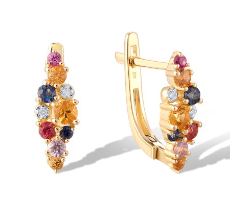 14KYW Earrings Blue Sapphire,Diamond,Orange Sapphire,Pink Sapphire,Yellow Sapphire (E321073MUL14KYW)