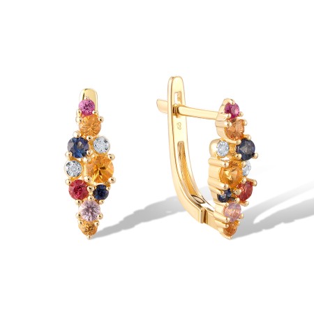 14KYW Earrings Blue Sapphire,Diamond,Orange Sapphire,Pink Sapphire,Yellow Sapphire (E321073MUL14KYW)