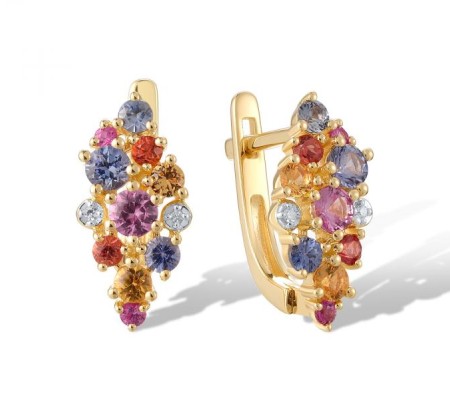 14KYW Earrings Pink Sapphire,Yellow Sapphire,Blue Sapphire,Diamond,Orange Sapphire (E321074MUL14KYW)