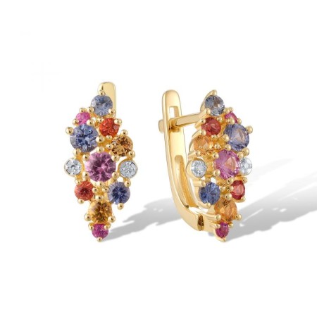 14KYW Earrings Pink Sapphire,Yellow Sapphire,Blue Sapphire,Diamond,Orange Sapphire (E321074MUL14KYW)