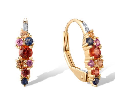 14KYW Earrings Pink Sapphire,Yellow Sapphire,Blue Sapphire,Diamond,Orange Sapphire (E321076MUL14KYW)