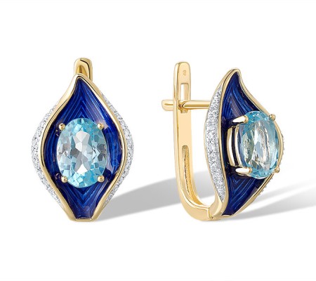 14KYW Earrings Blue Topaz (Swiss Blue),Diamond,Enamel (E321087ENA114KYW)