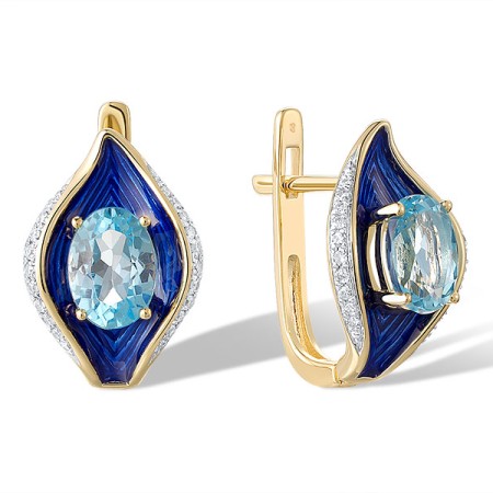 14KYW Earrings Blue Topaz (Swiss Blue),Diamond,Enamel (E321087ENA114KYW)