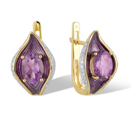 14KYW Earrings Amethyst,Diamond,Enamel (E321087ENA14KYW)