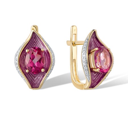 14KYW Earrings Diamond,Enamel,Pink Topaz (E321087ENA214KYW)