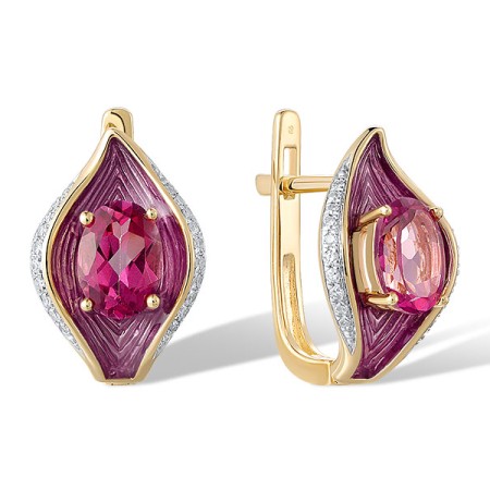14KYW Earrings Diamond,Enamel,Pink Topaz (E321087ENA214KYW)