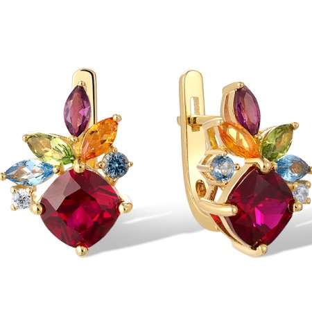 Sterling Silver w/ Yellow Plating Earrings Created Ruby,Synthetic Blue Spinel,Synthetic Green Spinel,Synthetic Purple Spinel,Synthetic Yellow Spinel,White Cubic Zirconia (E321093MULSY925)