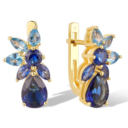 Sterling Silver w/ Yellow Plating Earrings Blue Glass,Synthetic Blue Spinel (E321095BLBNSY925)