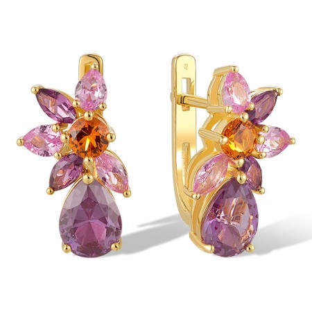 Sterling Silver w/ Yellow Plating Earrings Created Pink Sapphire,Synthetic Purple Spinel,Synthetic Yellow Spinel (E321095CPYNSY925)