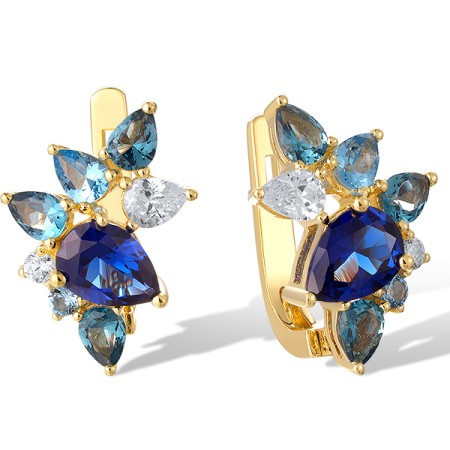 Sterling Silver w/ Yellow Plating Earrings Synthetic Blue Spinel,White Cubic Zirconia (E321096BNBZSY925)