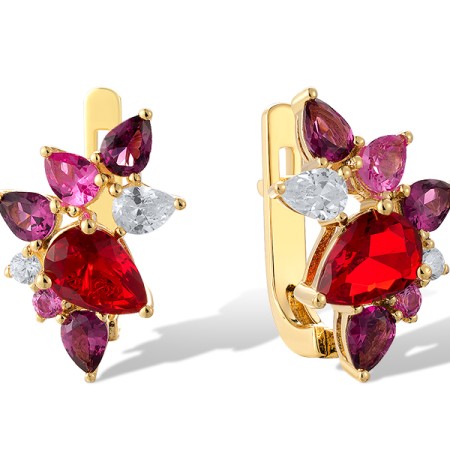 Sterling Silver w/ Yellow Plating Earrings Created Pink Sapphire,Red Glass,Synthetic Purple Spinel,White Cubic Zirconia (E321096MULSY925)