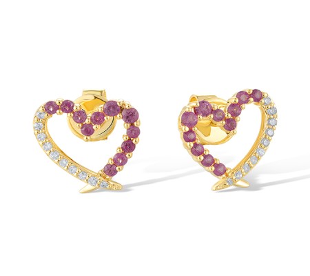 14KY Earrings Diamond,Pink Sapphire (E321206PIS14KY)