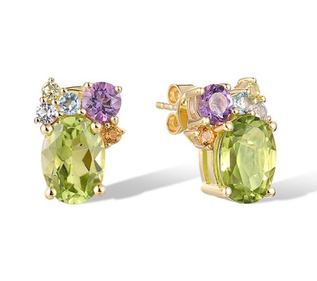14KY Earrings Amethyst,Blue Topaz (Swiss Blue),Citrine,Peridot,White Topaz (E321250MUL114KY)