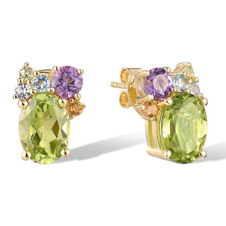 14KY Earrings Amethyst,Blue Topaz (Swiss Blue),Citrine,Peridot,White Topaz (E321250MUL114KY)
