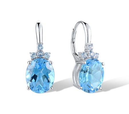 14KW Earrings Blue Topaz (Sky Blue),Blue Topaz (Swiss Blue) (E321255BTK14KW)