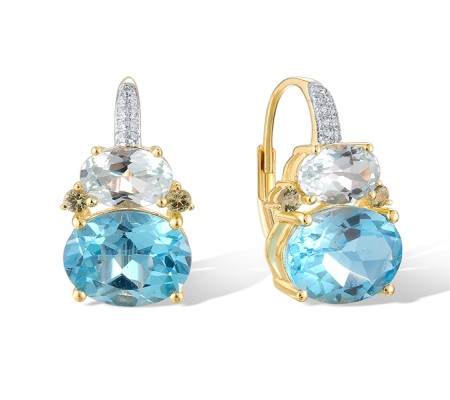 14KYW Earrings Blue Topaz (Swiss Blue),Diamond,Peridot,Blue Topaz (Sky Blue) (E321256BBTP14KYW)