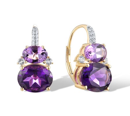 14KY Earrings Amethyst,Blue Topaz (Sky Blue),Diamond (E321256BKA14KY)