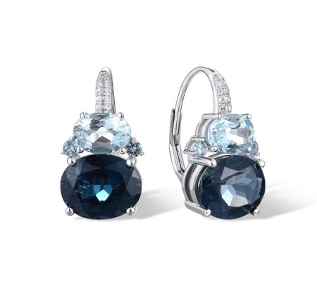 14KW Earrings Blue Topaz (Sky Blue),Blue Topaz (Swiss Blue),Diamond,London Blue Topaz (E321256BKLT14KW)