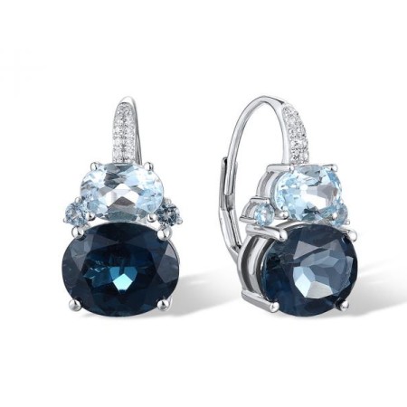 14KW Earrings Blue Topaz (Sky Blue),Blue Topaz (Swiss Blue),Diamond,London Blue Topaz (E321256BKLT14KW)