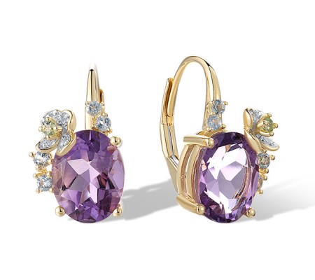 14KYW Earrings Amethyst,Blue Topaz (Sky Blue),Diamond,Peridot (E321275PABT14KYW)