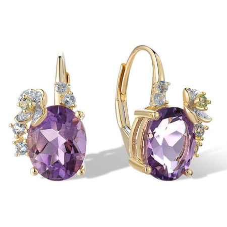 14KYW Earrings Amethyst,Blue Topaz (Sky Blue),Diamond,Peridot (E321275PABT14KYW)