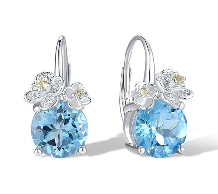 14KW Earrings Blue Topaz (Swiss Blue),Diamond,Peridot (E321276PDB14KW)