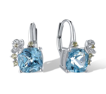 14KW Earrings Blue Topaz (Swiss Blue),Diamond,Peridot (E321278PDB14KW)