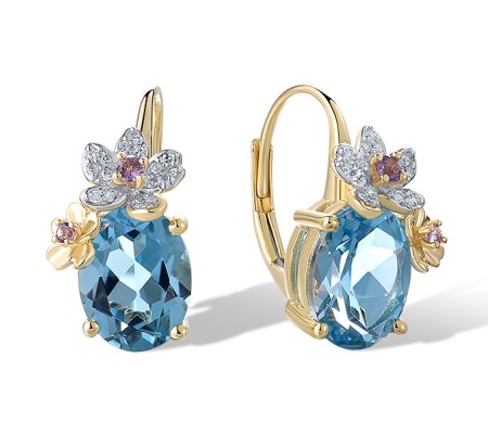 14KYW Earrings Amethyst,Blue Topaz (Swiss Blue),Diamond (E321279ABL14KYW)