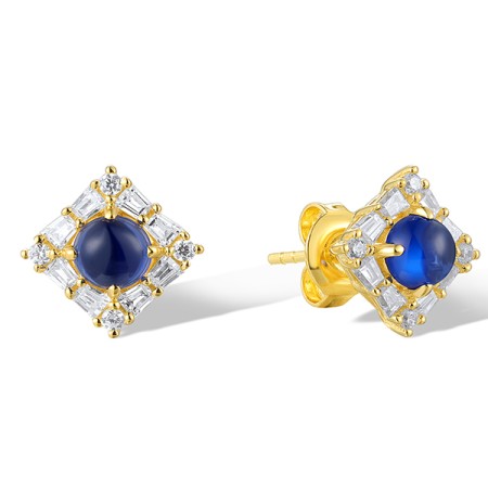 Sterling Silver w/ Yellow Plating Earrings Synthetic Blue Spinel,White Cubic Zirconia (E321330BZZSY925)