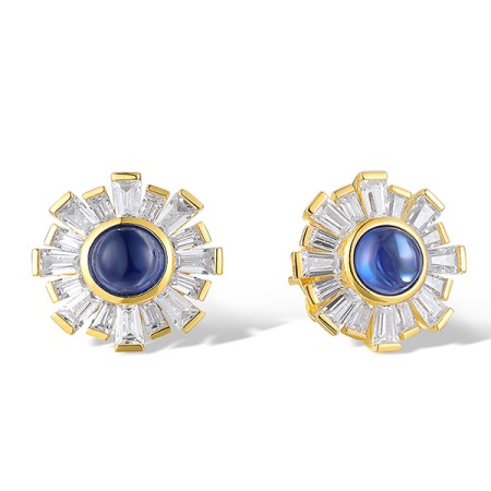 Sterling Silver w/ Yellow Plating Earrings Synthetic Blue Spinel,White Cubic Zirconia (E321332BZZSY925)